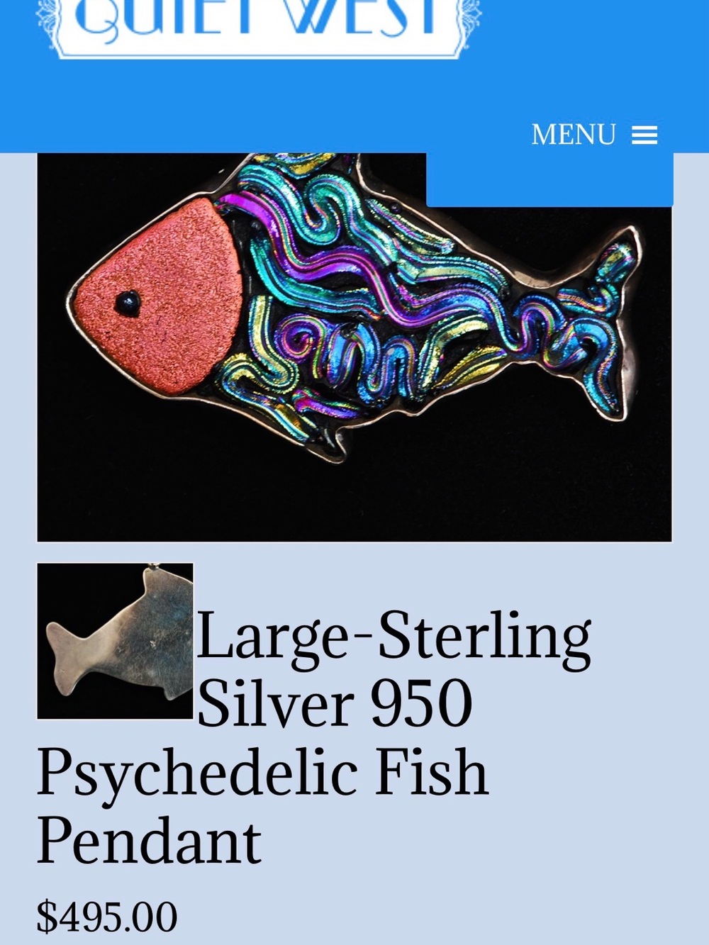 Psychedelic fish pendant from the 1980s sterling silver